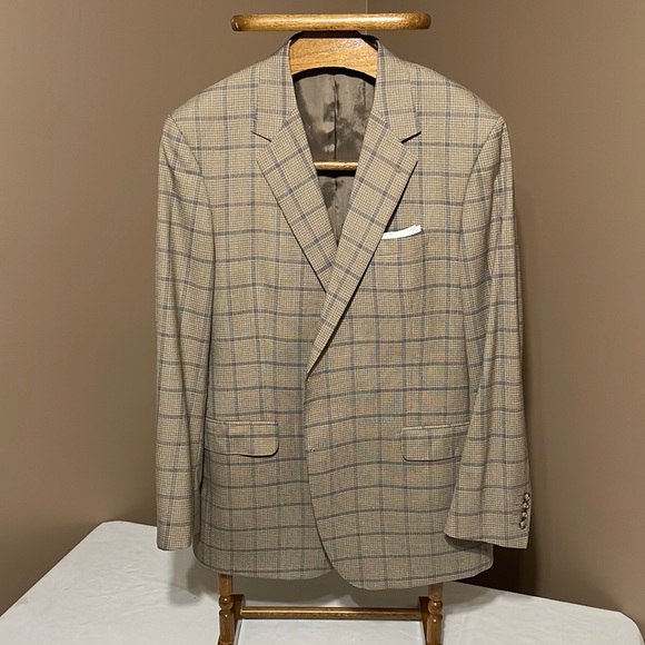 Coppley Other - Coppley 46L/48R beige with blue check sports jacket, single breasted two button.